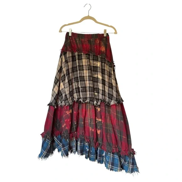 R13 Pieced Gathered Skirt in Red, Beige, & Blue Plaid - Small - Picture 5 of 14
